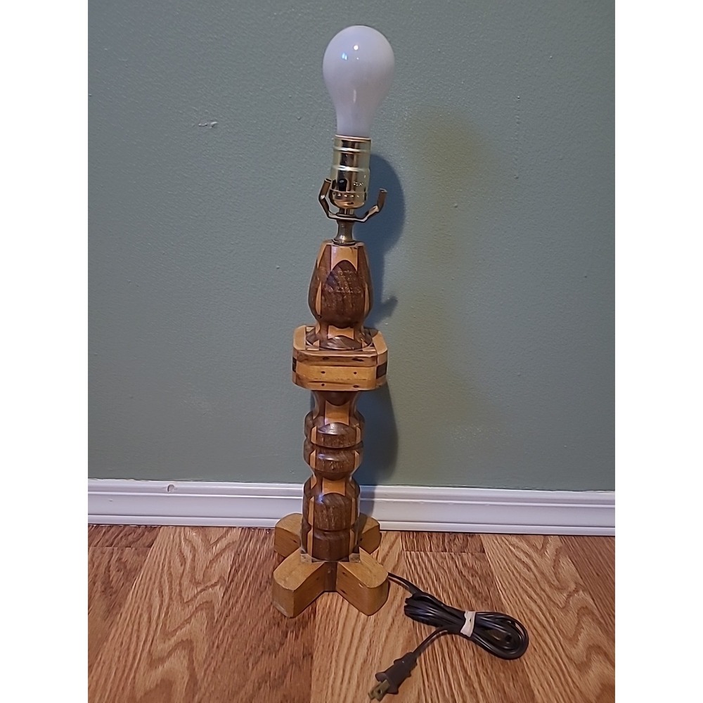 Mid Century Modern Vintage Turned Wood Tall Accent‎ Lamp No Shade Works